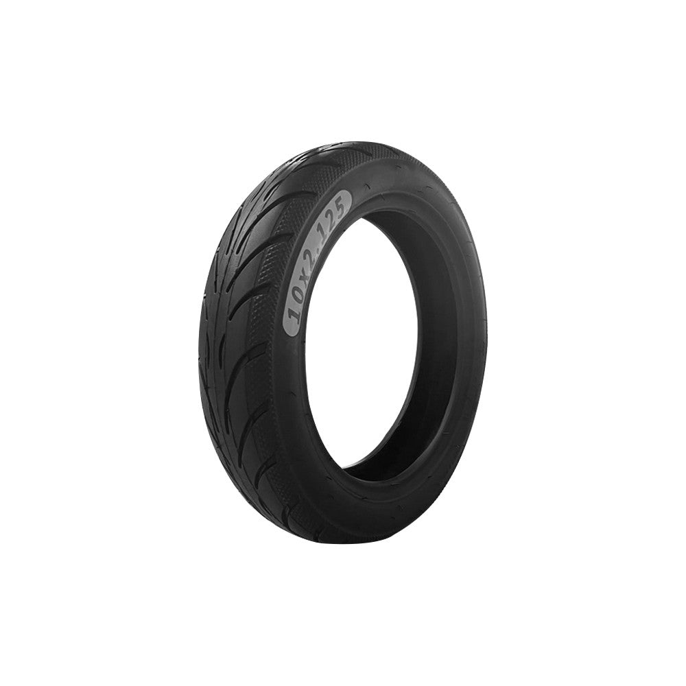 Pneu tubeless noir 10x2,125 pour trottinette électrique vu de trois-quarts