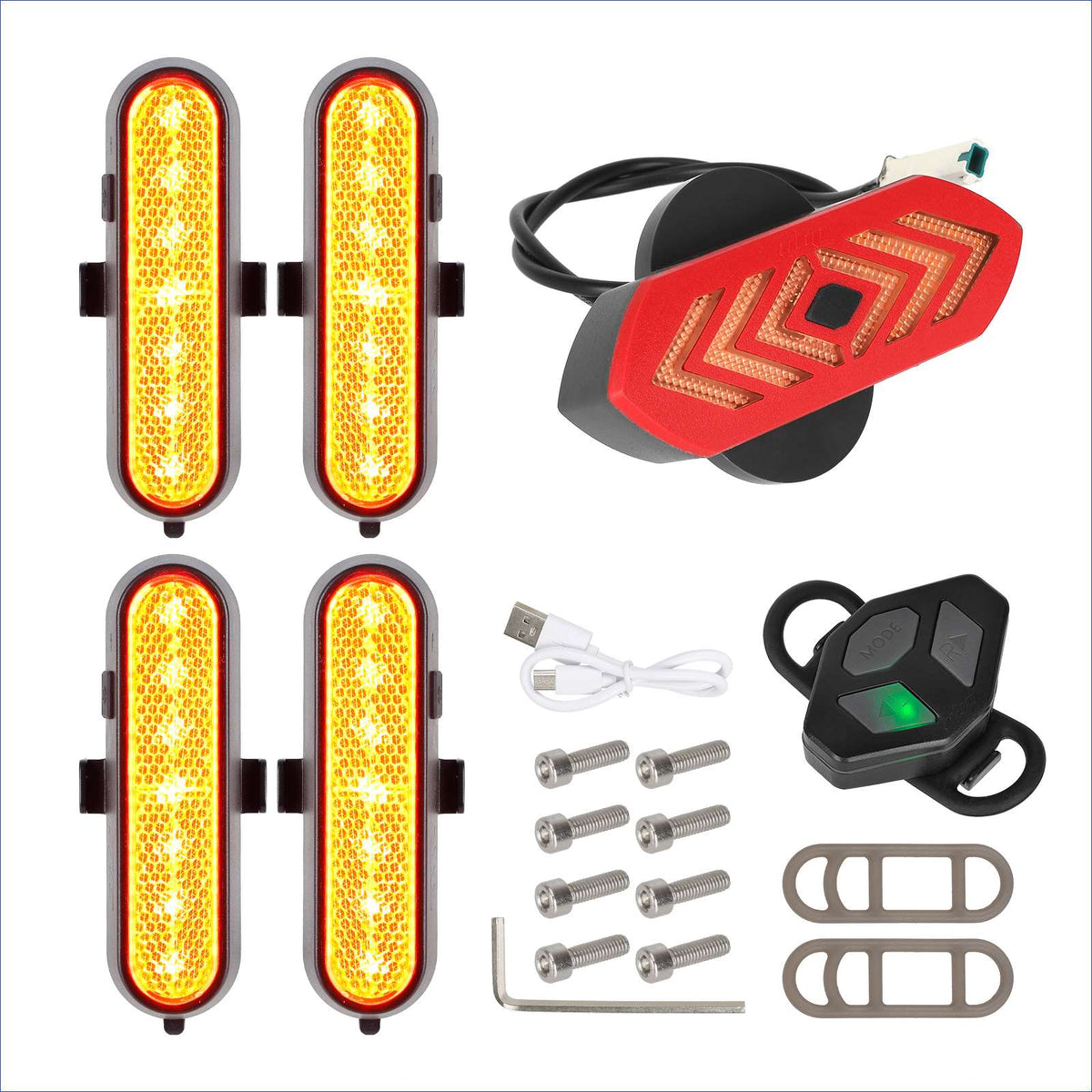 Kit Clignotants Rechargeables Sans Fil avec Feu Arrière et Télécommande Jaune