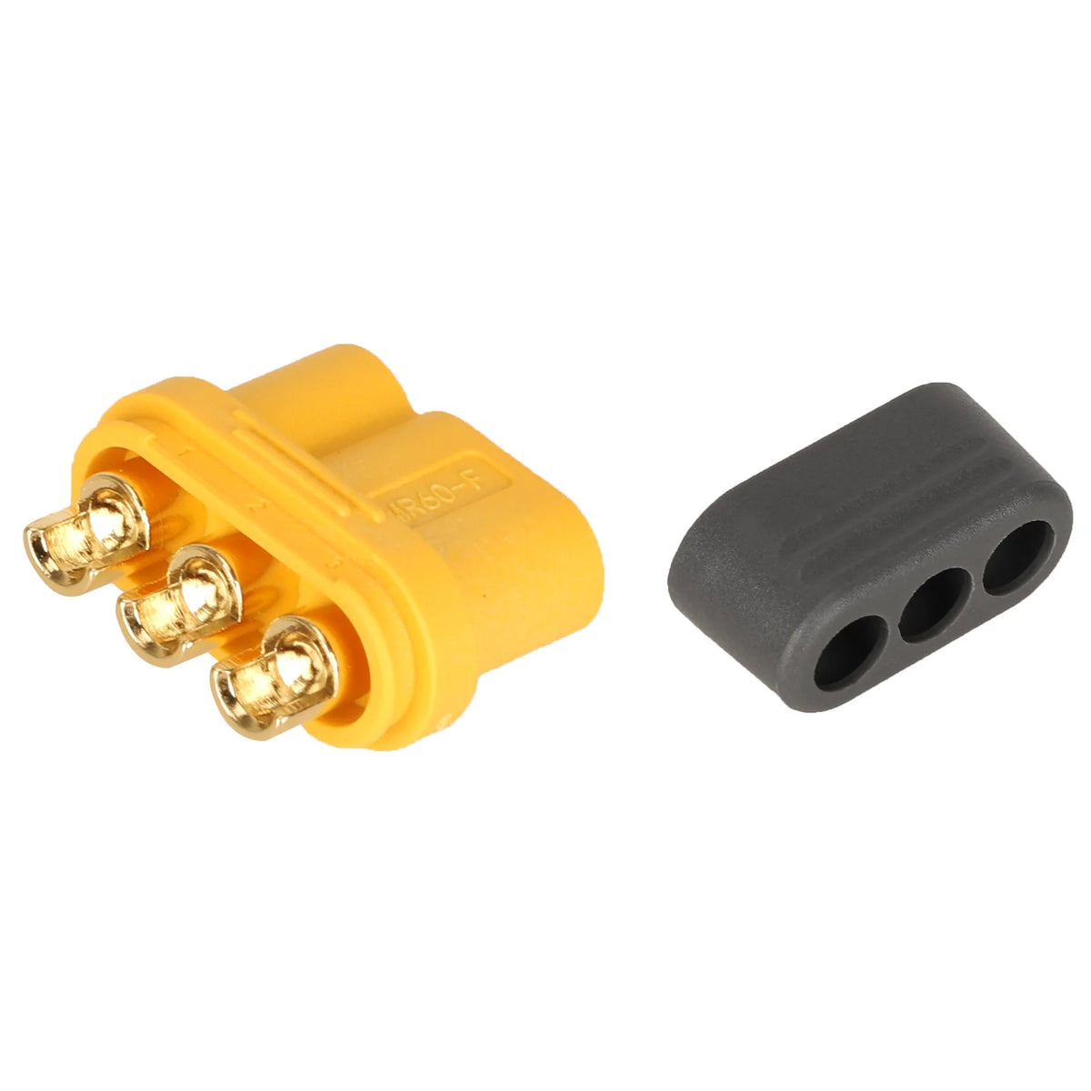 Connecteur Amass MR60 femelle jaune 3 broches avec son cache noir