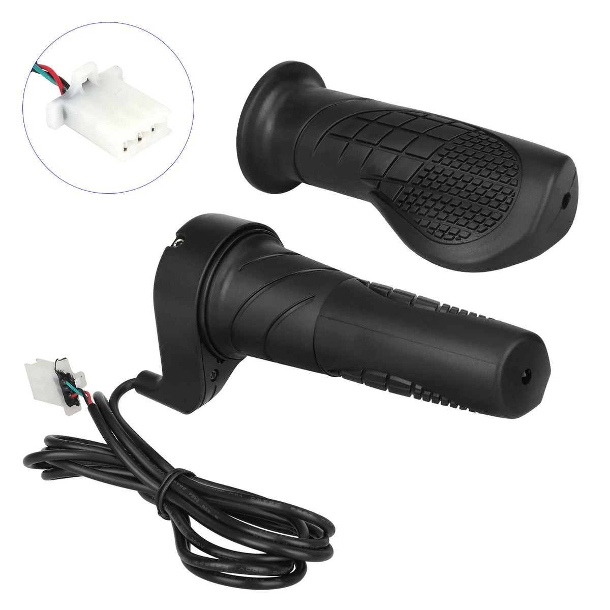 Poignée d'accélération demi-tournante droite noire avec câble et connecteur blanc 3 broches