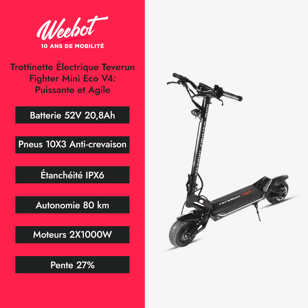 Trottinette Électrique Teverun Fighter Mini Eco V4 descriptif 