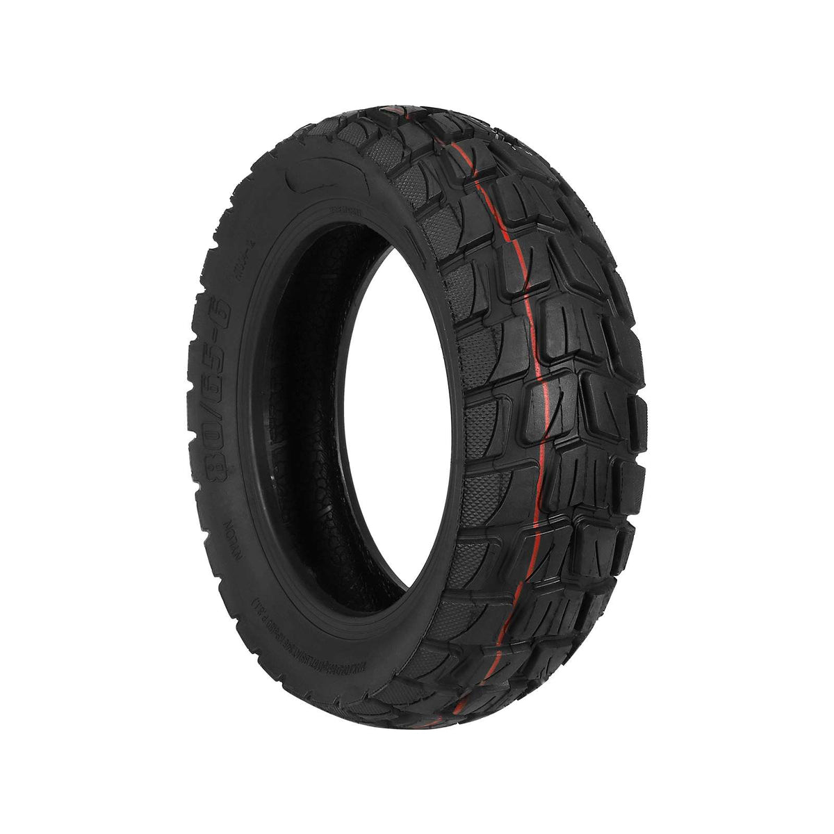 Pneu tout-terrain 10 pouces 80/65-6 noir pour trottinette électrique vu de trois quarts