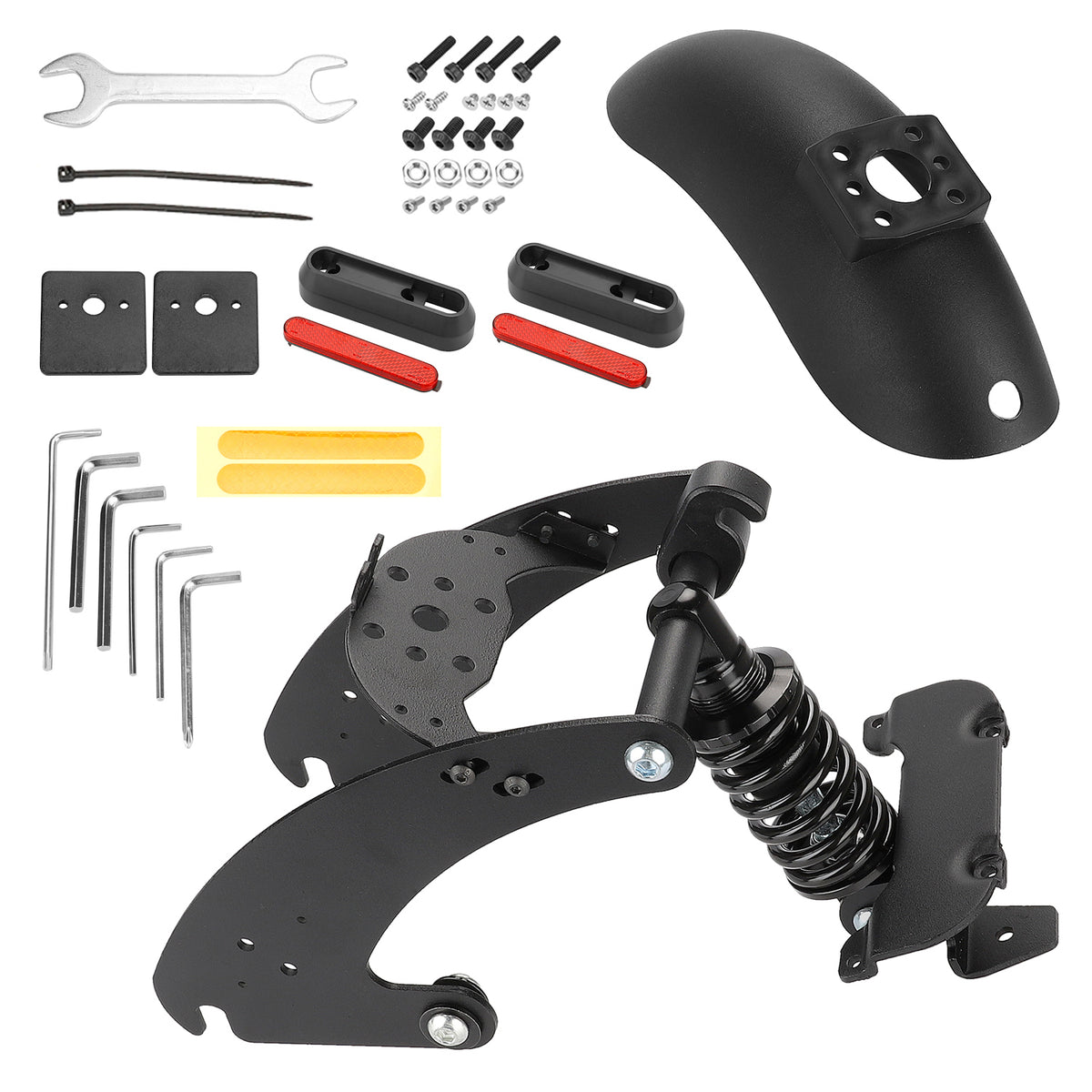 Kit de suspension arrière noire pour trottinette électrique avec garde-boue et visserie