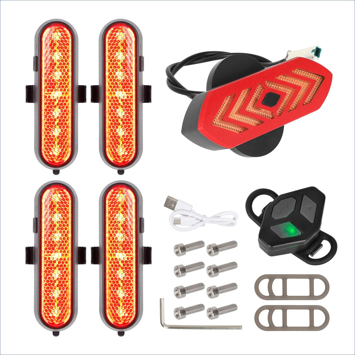 Kit complet de clignotants rechargeables, feu arrière, télécommande sans fil et visserie de fixation