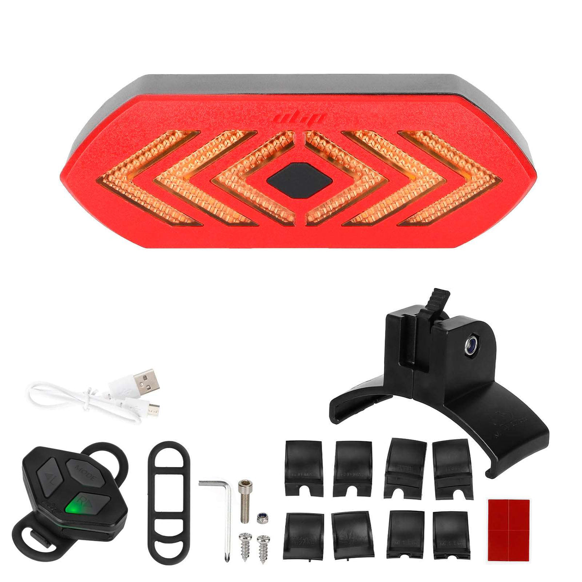 Kit d'éclairage arrière rouge avec clignotants, télécommande sans fil et fixations de garde-boue