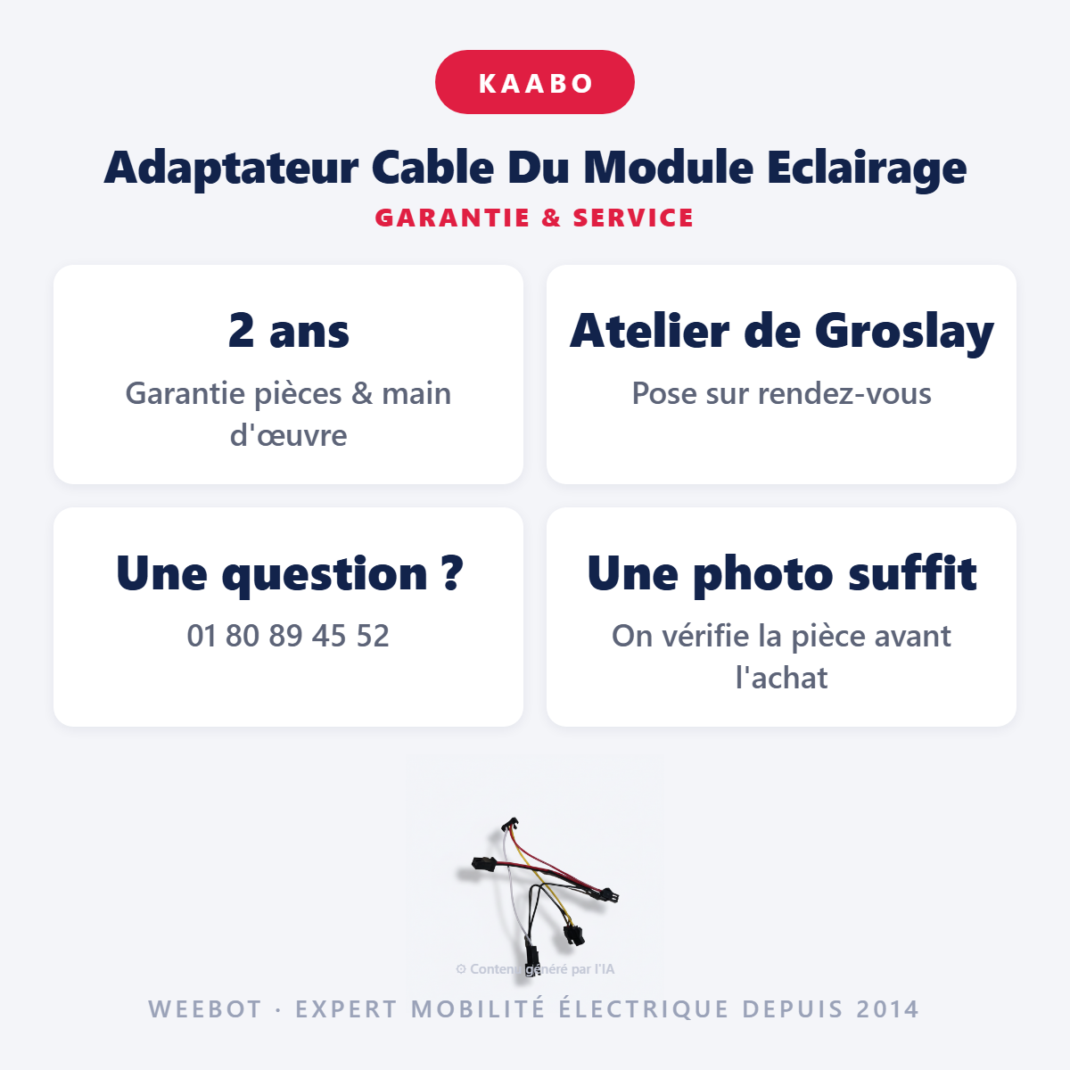 Adaptateur Cable Du Module Eclairage : garantie 2 ans et service après-vente
