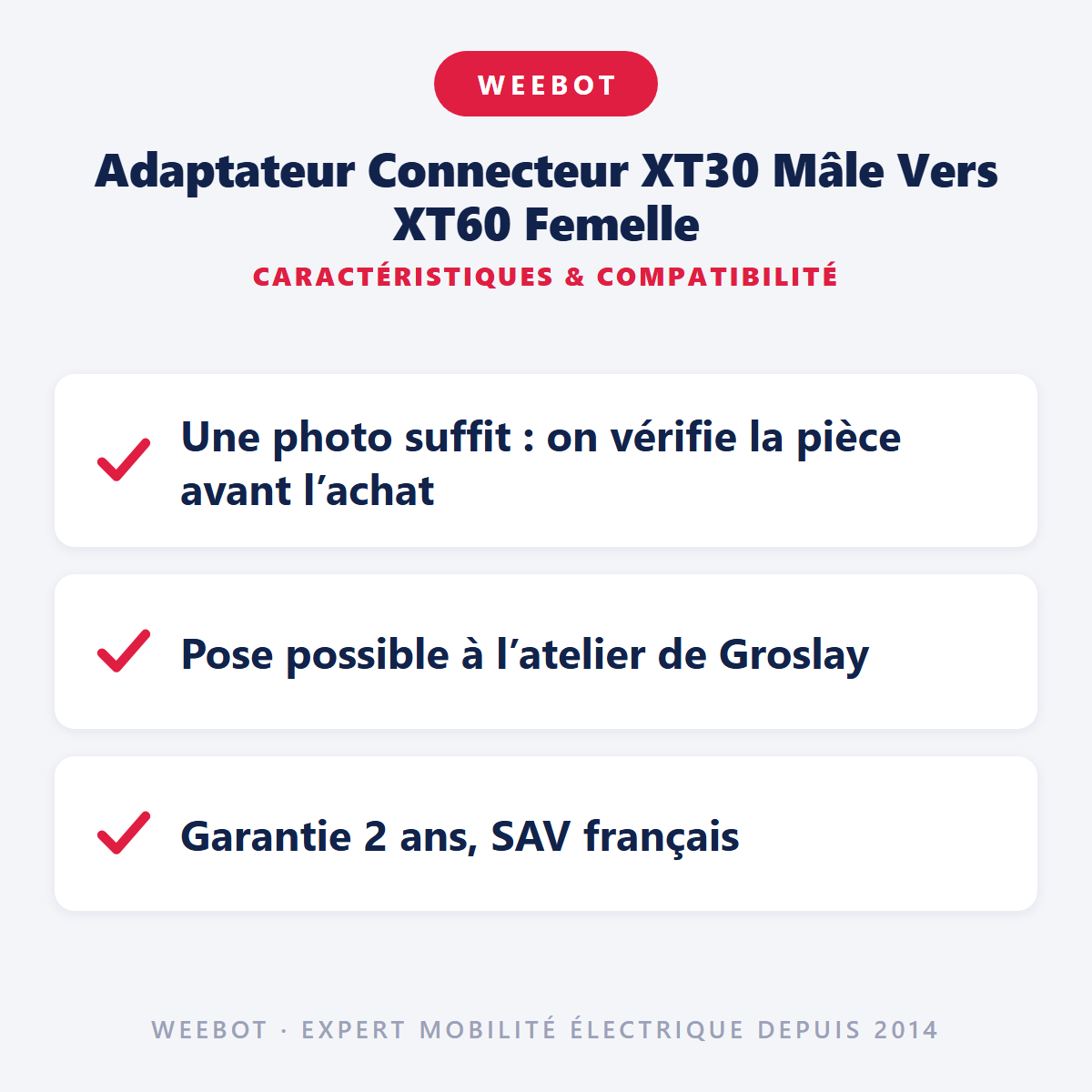 Adaptateur Connecteur XT30 Mâle Vers XT60 Femelle : caractéristiques et compatibilité