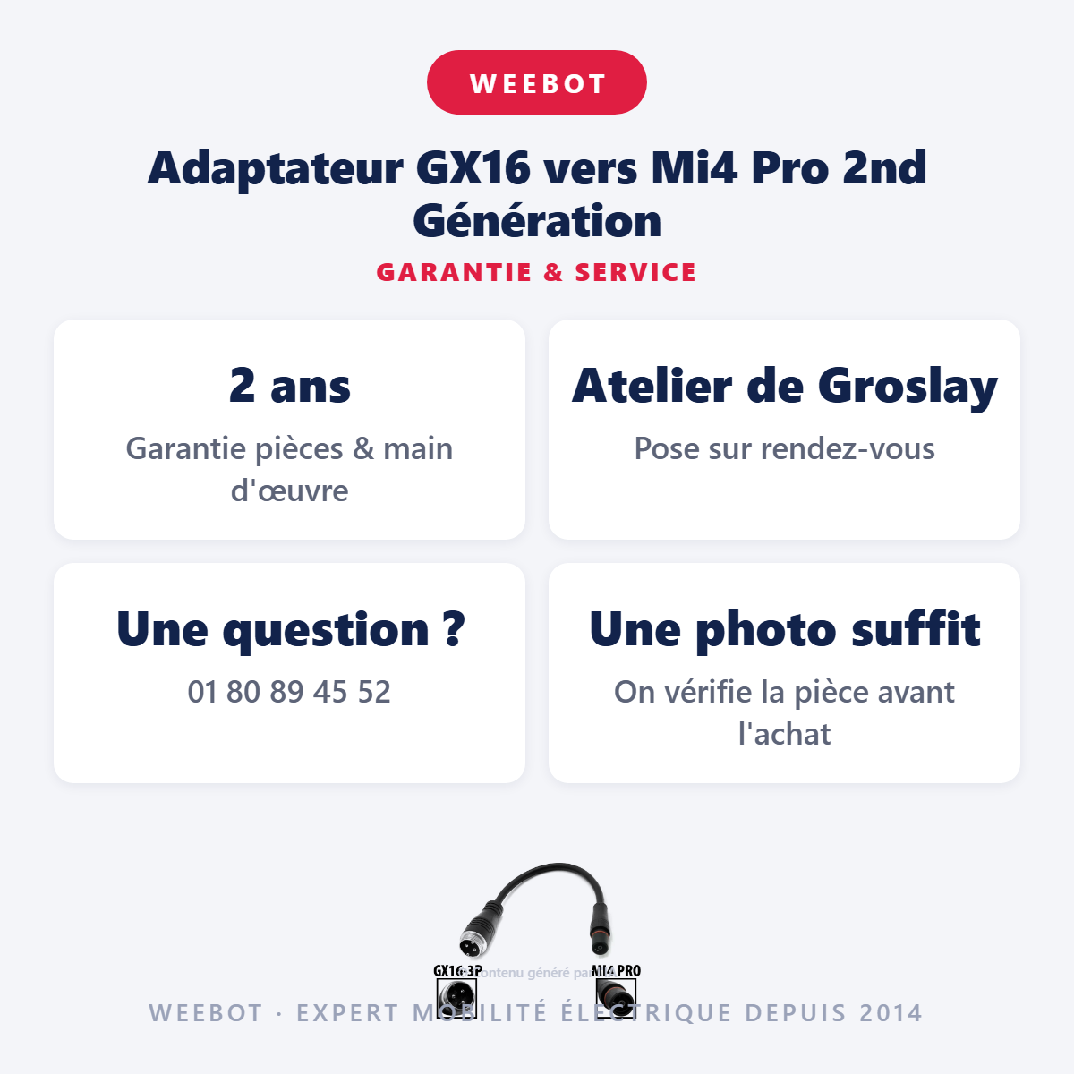 Adaptateur GX16 vers Mi4 Pro 2nd Génération : garantie 2 ans et service après-vente