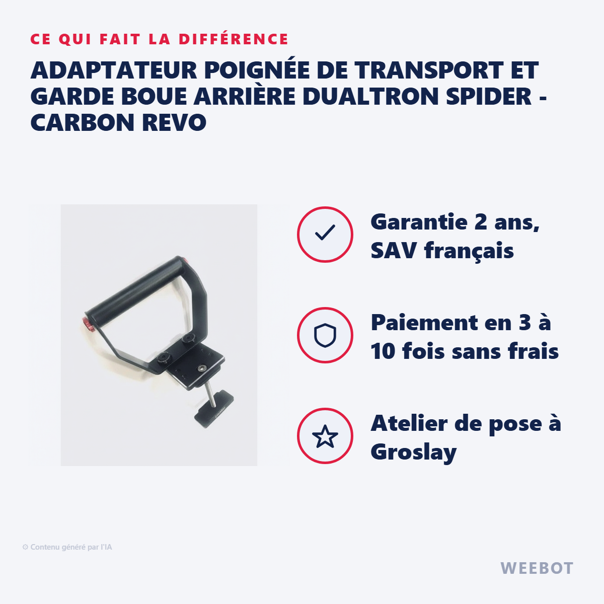 Adaptateur Poignée de Transport et Garde Boue Arrière Dualtron Spider - Carbon Revo : les points forts