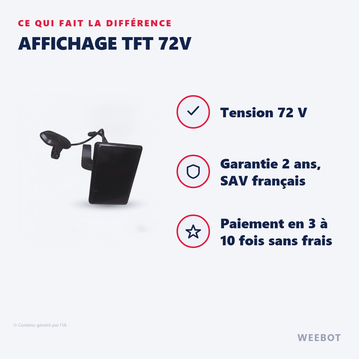 Affichage TFT 72V pour Trottinette Electrique Kaabo Wolf Warrior GT King - Weebot