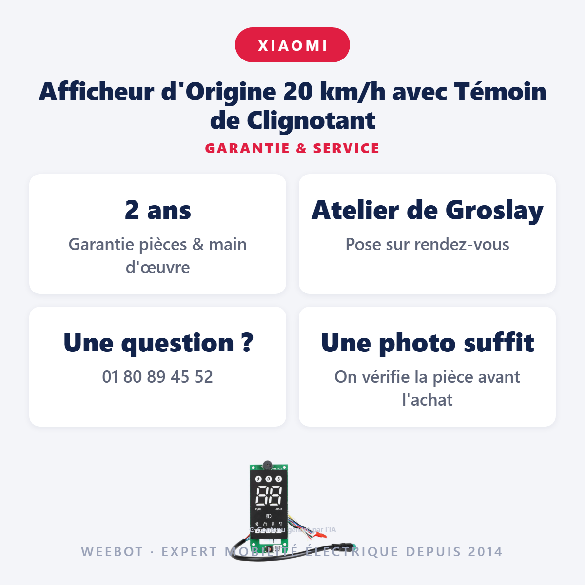 Afficheur d'Origine 20 km/h avec Témoin de Clignotant : garantie 2 ans et service après-vente