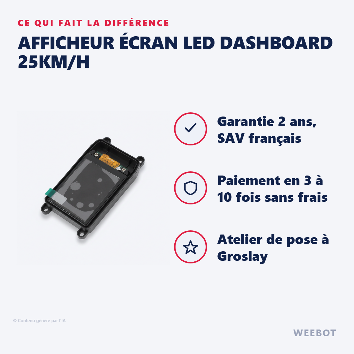 Afficheur Écran LED Dashboard 25km/h : les points forts
