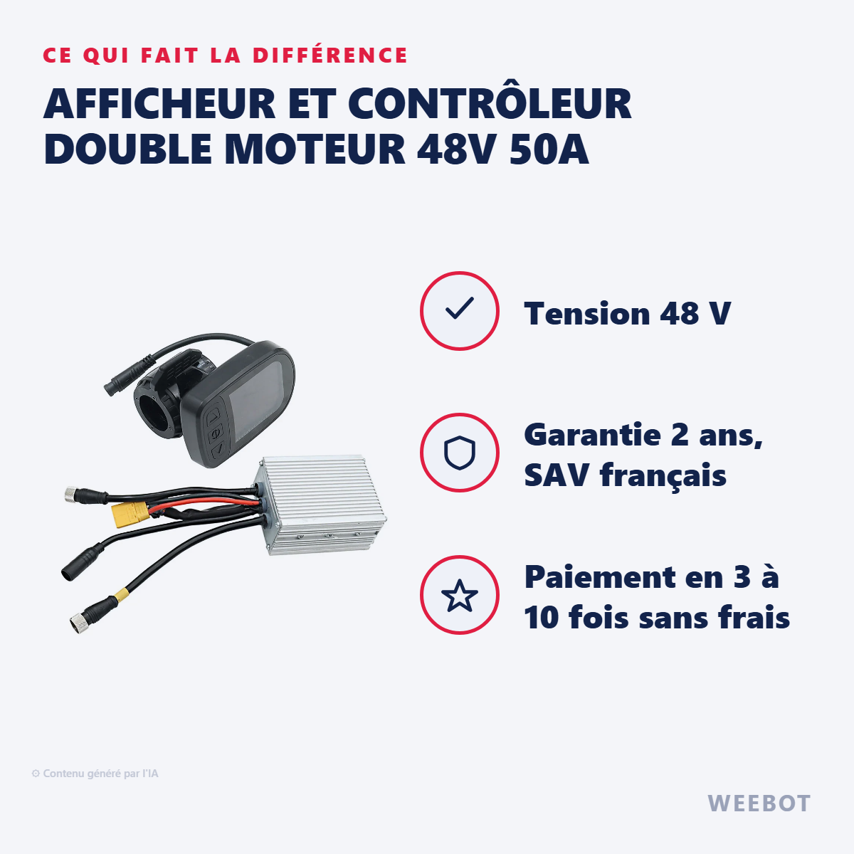 Afficheur et Contrôleur Double Moteur 48V 50A : les points forts