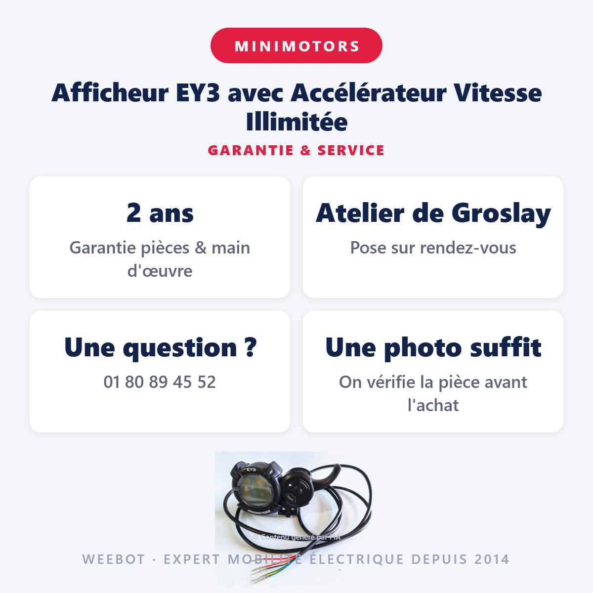 Afficheur EY3 avec Accélérateur Vitesse Illimitée : garantie 2 ans et service après-vente
