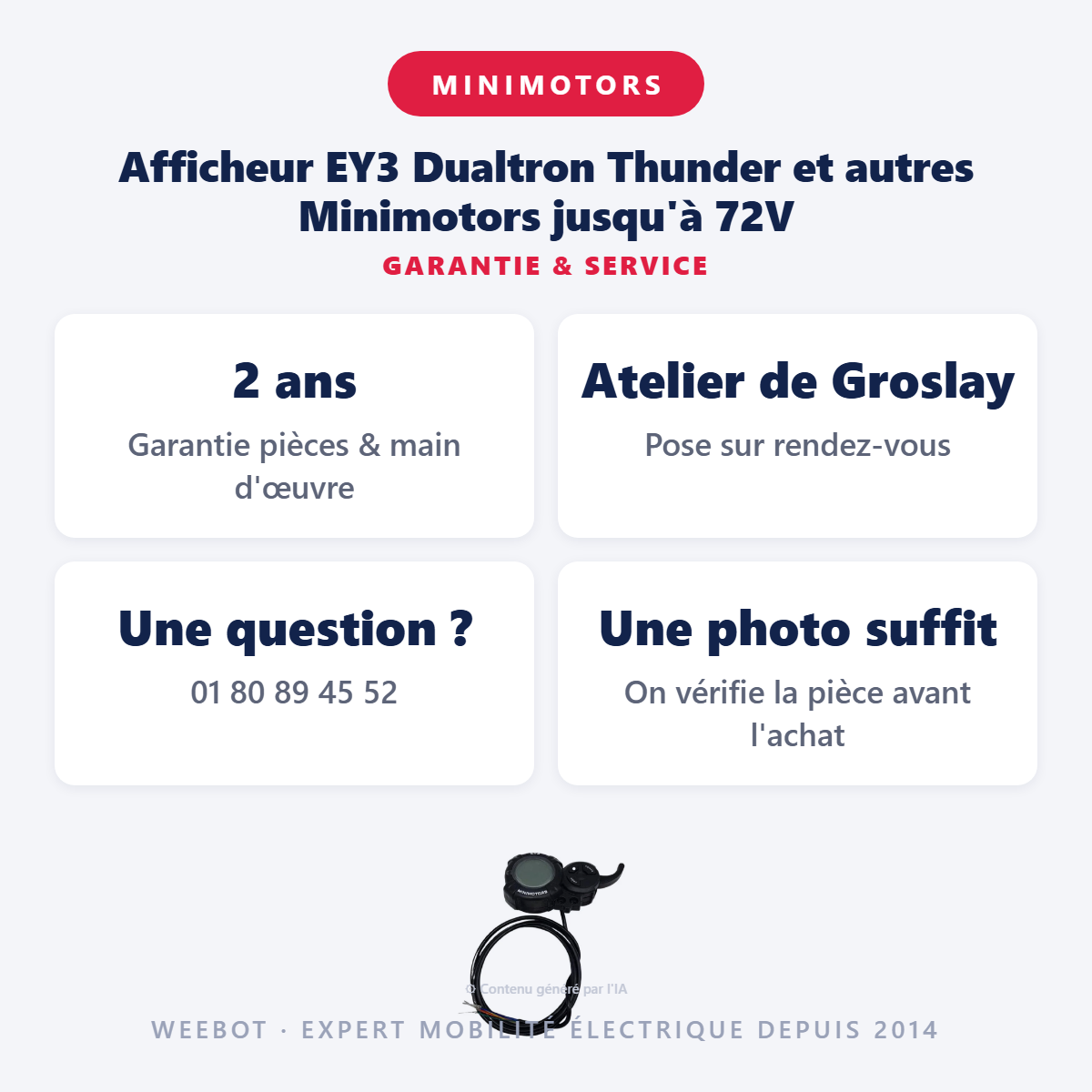 Afficheur EY3 Dualtron Thunder et autres Minimotors jusqu'à 72V : garantie 2 ans et service après-vente