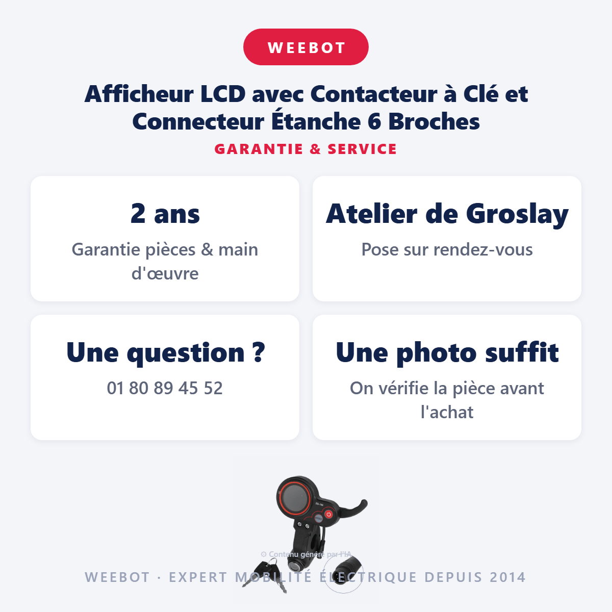 Afficheur LCD avec Contacteur à Clé et Connecteur Étanche 6 Broches : garantie 2 ans et service après-vente