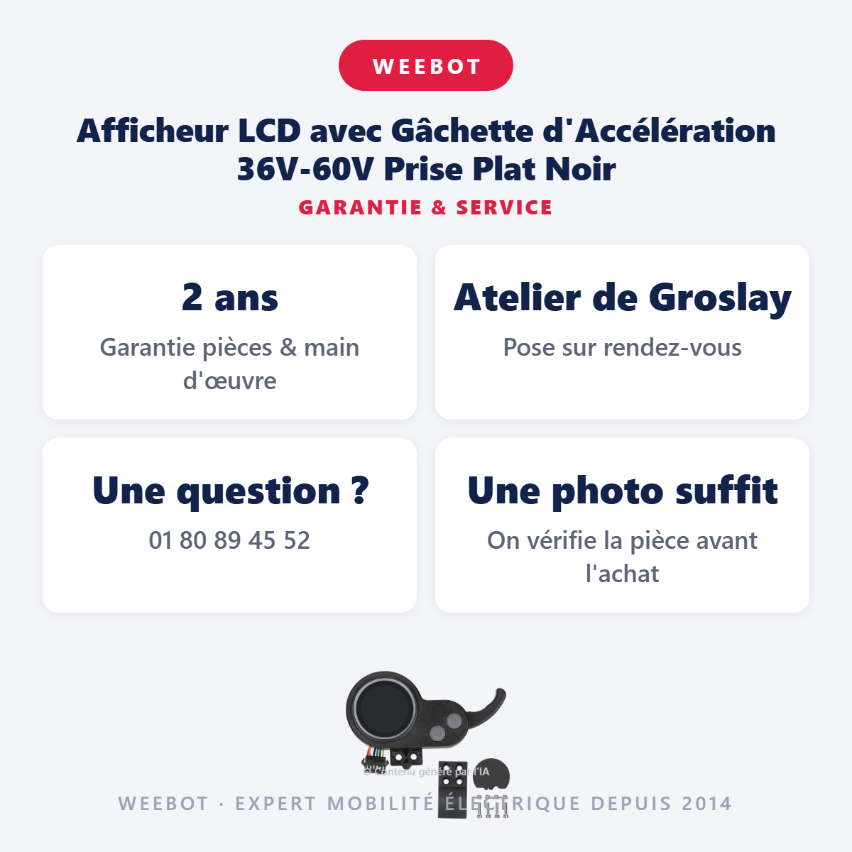 Afficheur LCD avec Gâchette d'Accélération 36V-60V Prise Plat Noir : garantie 2 ans et service après-vente