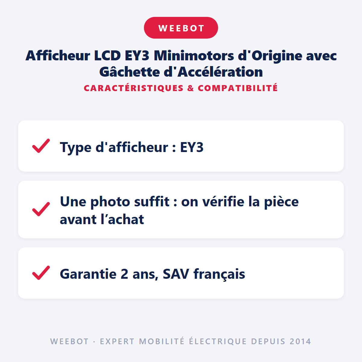 Afficheur LCD EY3 Minimotors d'Origine avec Gâchette d'Accélération : caractéristiques et compatibilité