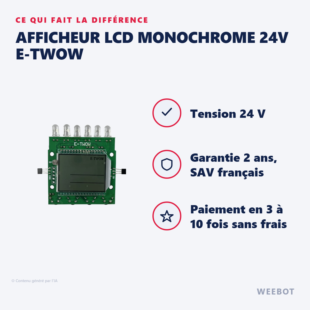 Afficheur LCD Monochrome 24V E-Twow : les points forts