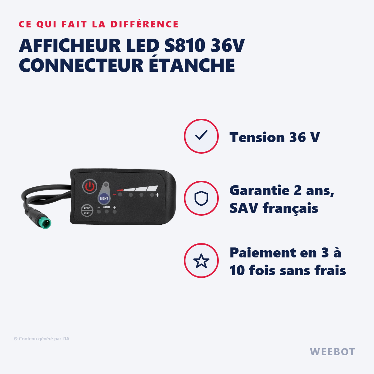 Afficheur LED S810 36V Connecteur Étanche : les points forts
