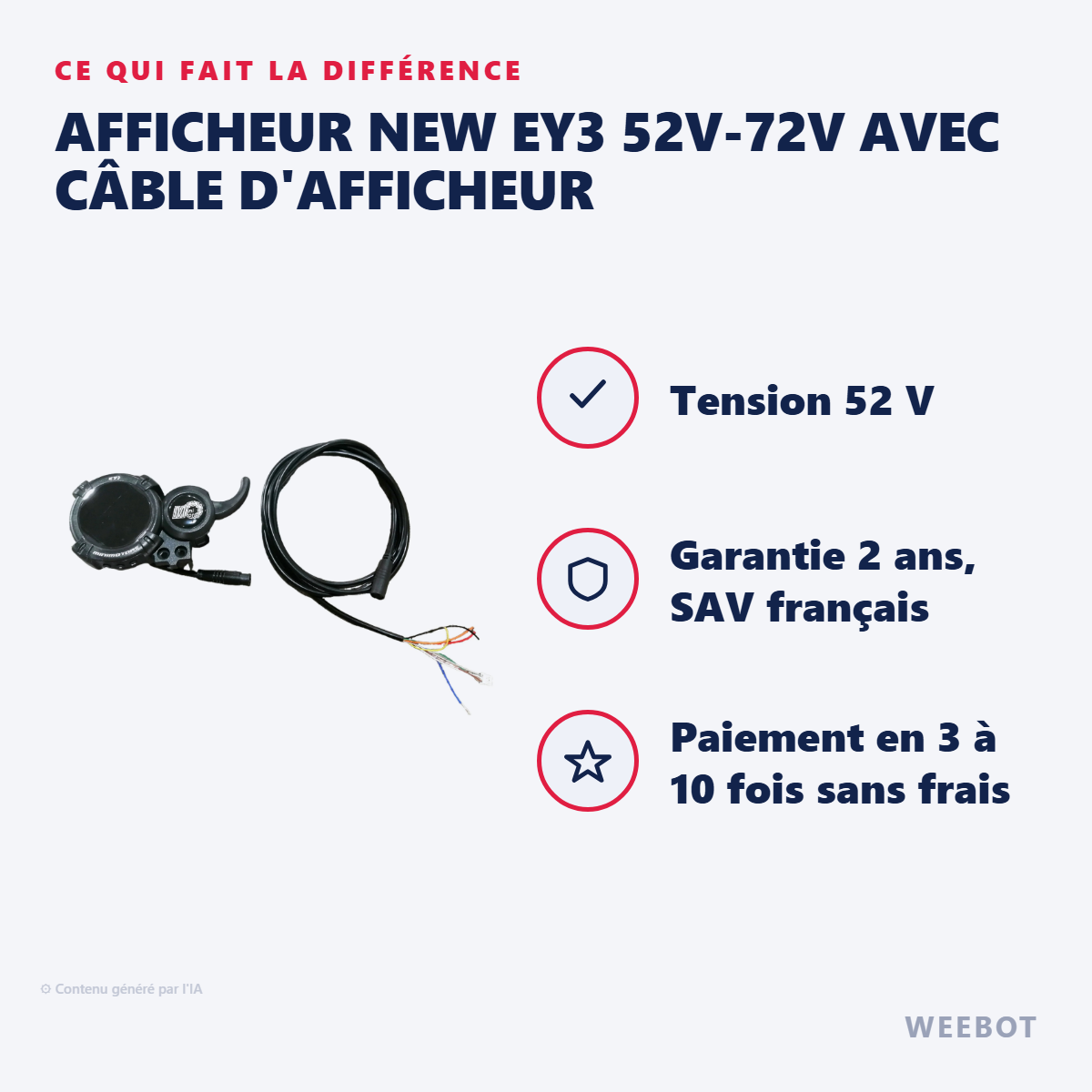 Afficheur NEW EY3 52V-72V avec Câble d'Afficheur : les points forts