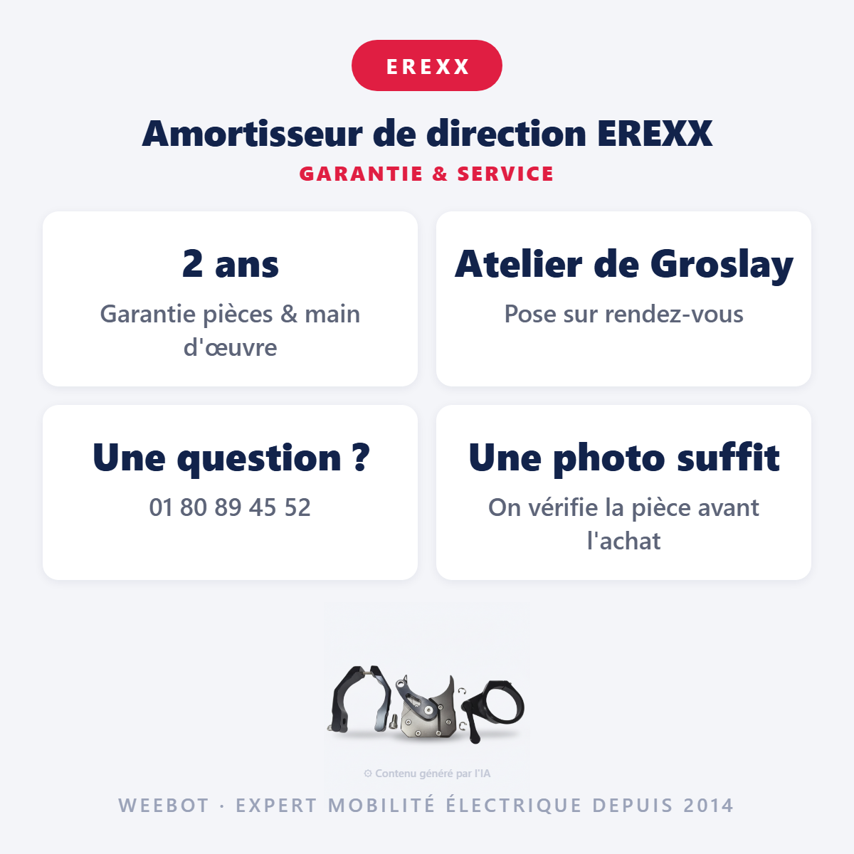 Amortisseur de direction EREXX : garantie 2 ans et service après-vente