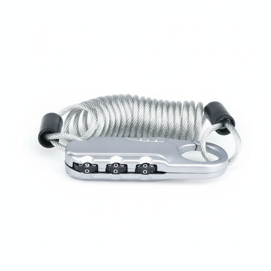 Antivol Câble à Code 3 Chiffres Argent pour Casque, vue 2
