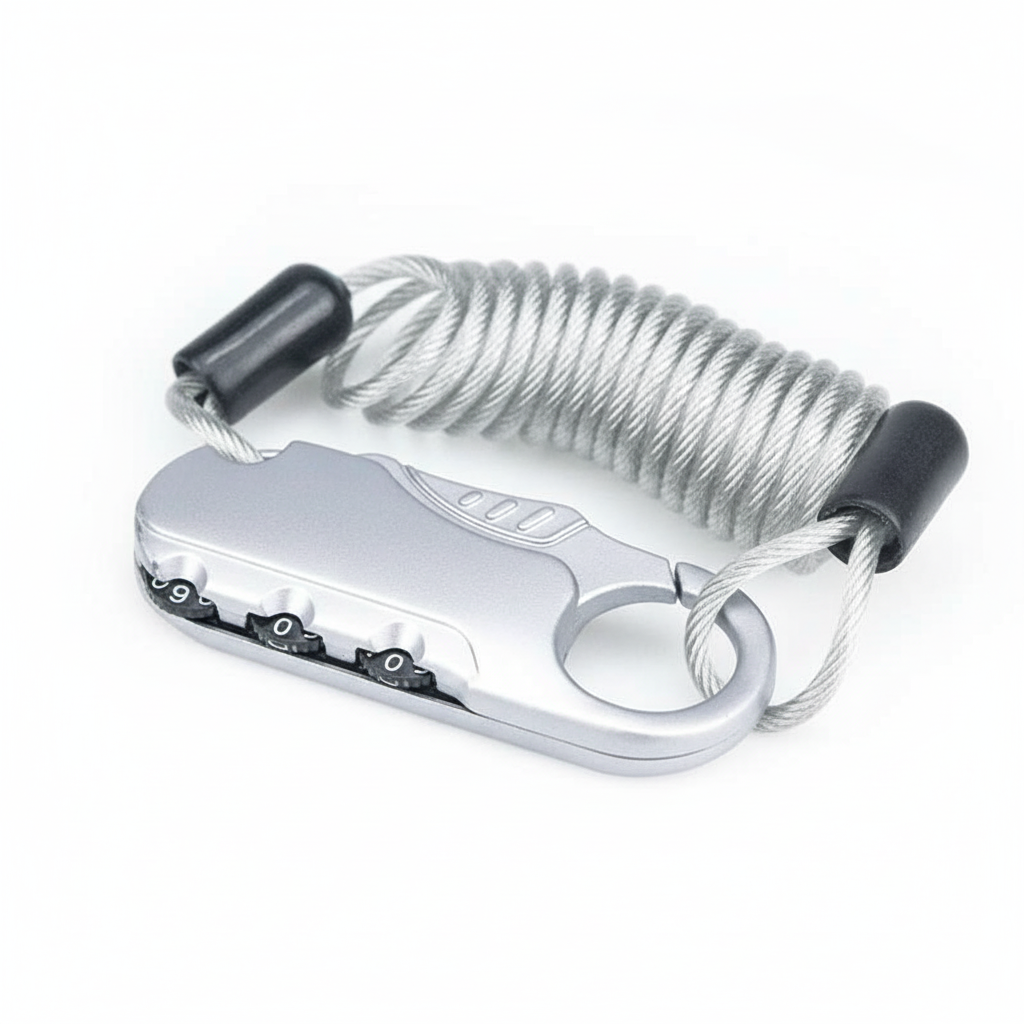 Antivol Câble à Code 3 Chiffres Argent pour Casque, vue 3