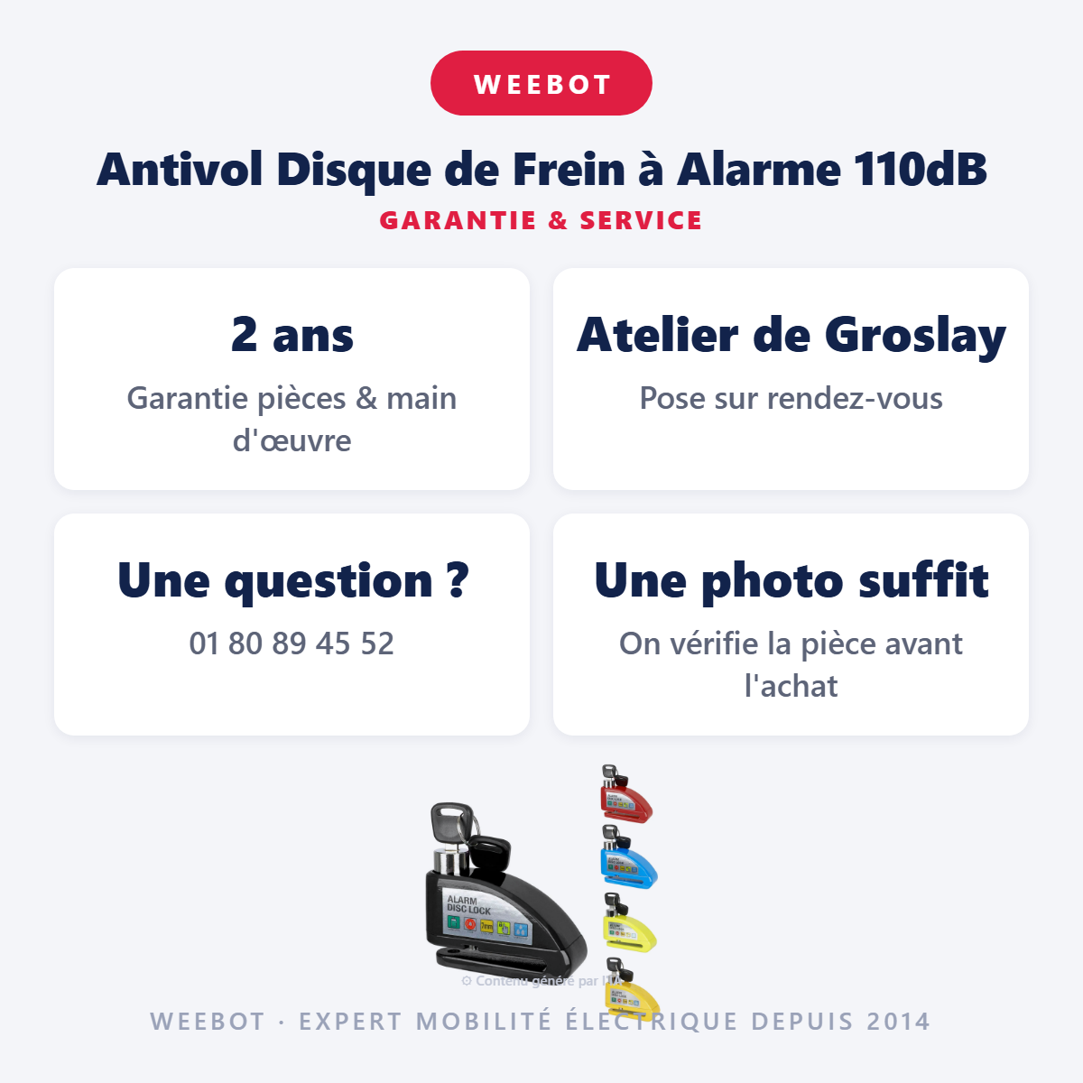 Antivol Disque de Frein à Alarme 110dB : garantie 2 ans et service après-vente