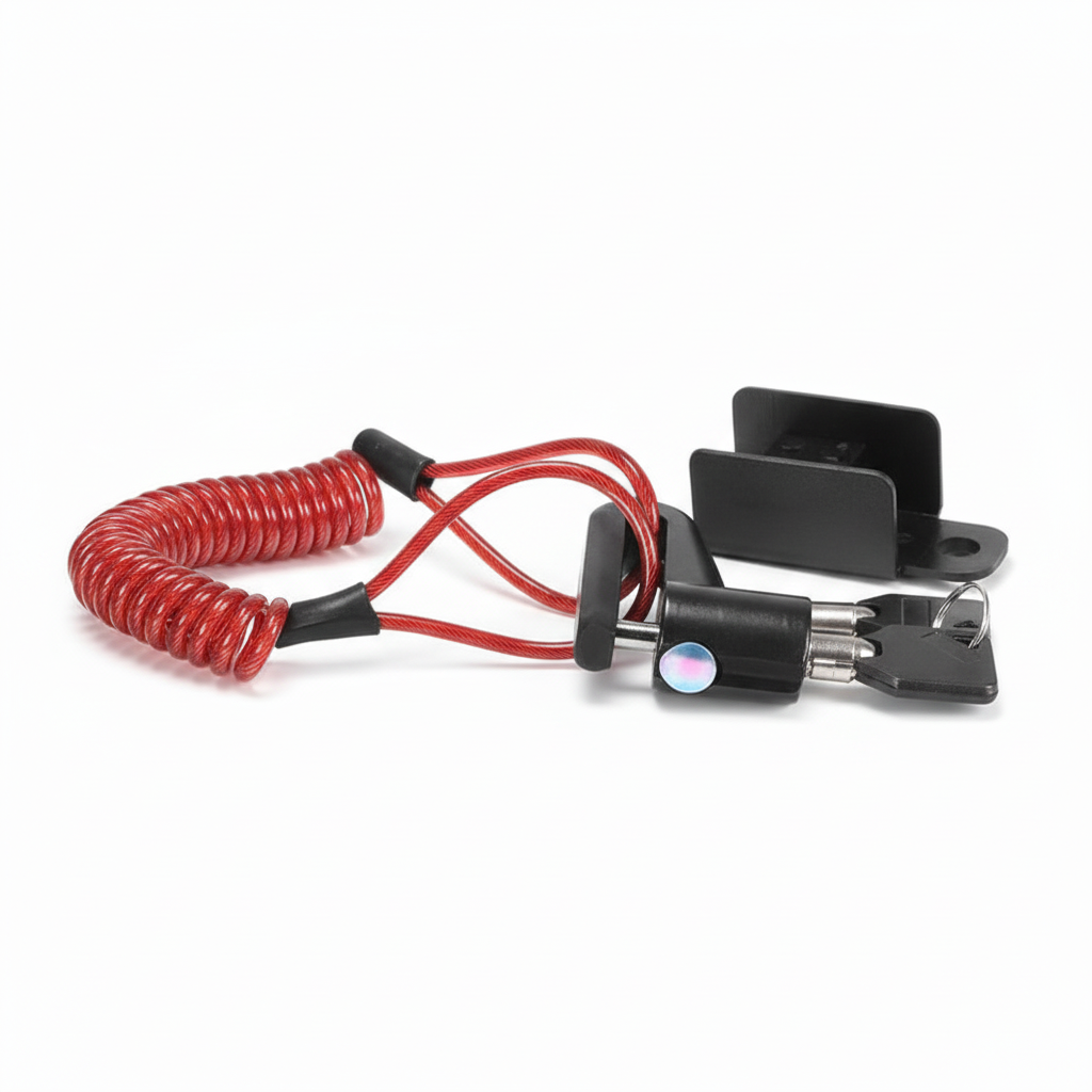 Antivol Disque de Frein Noir avec Câble Rappel Rouge et Support, vue 3