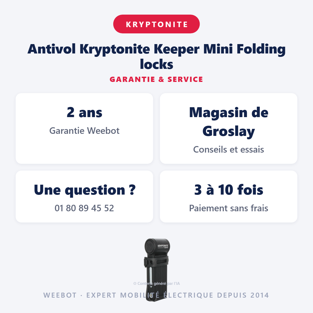 Antivol Kryptonite Keeper Mini Folding locks : garantie 2 ans et service après-vente