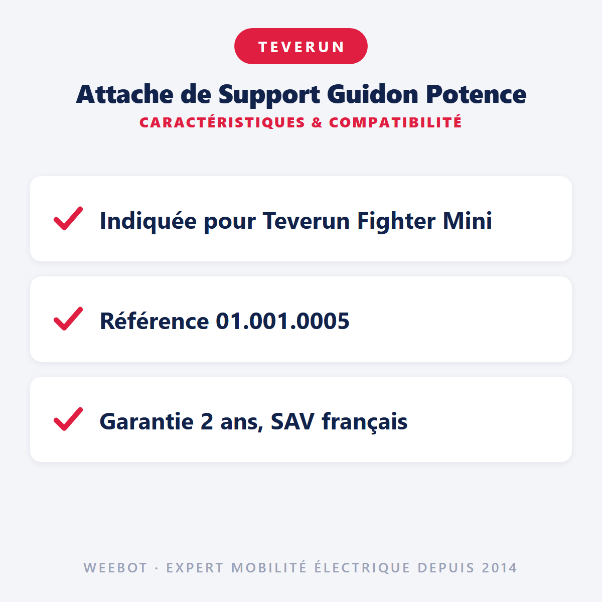Attache de Support Guidon Potence pour Trottinette Electrique Fighter Mini - Teverun - Weebot