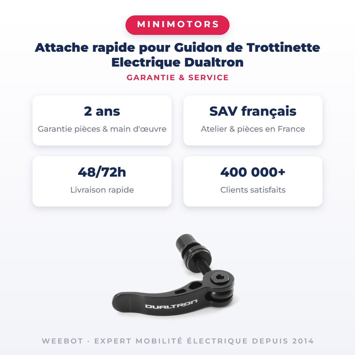 Attache rapide pour Guidon de Trottinette Electrique Dualtron — garantie 2 ans pièces et main d'œuvre : SAV français