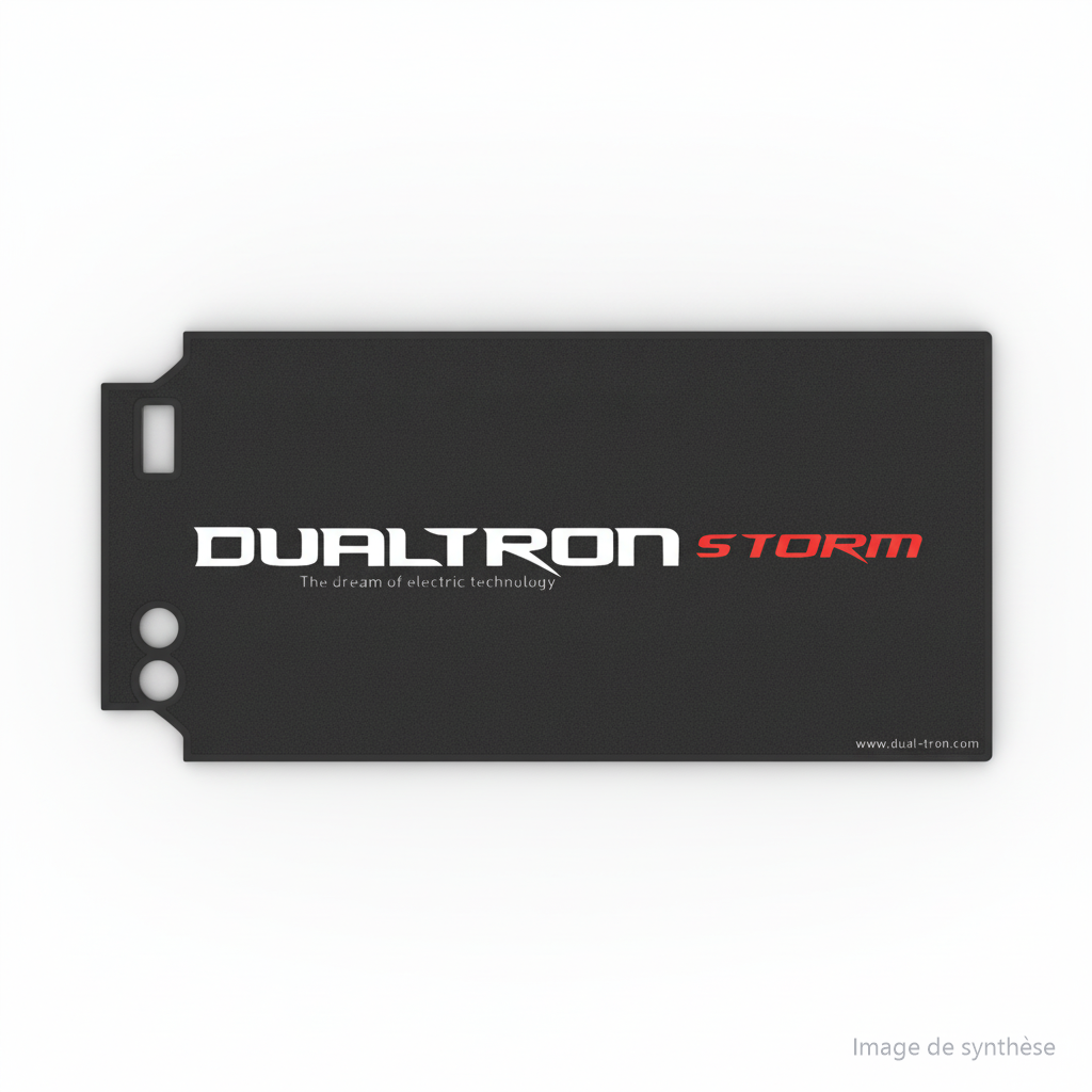 Autocollant antidérapant noir pour batterie marqué Dualtron Storm vu de face