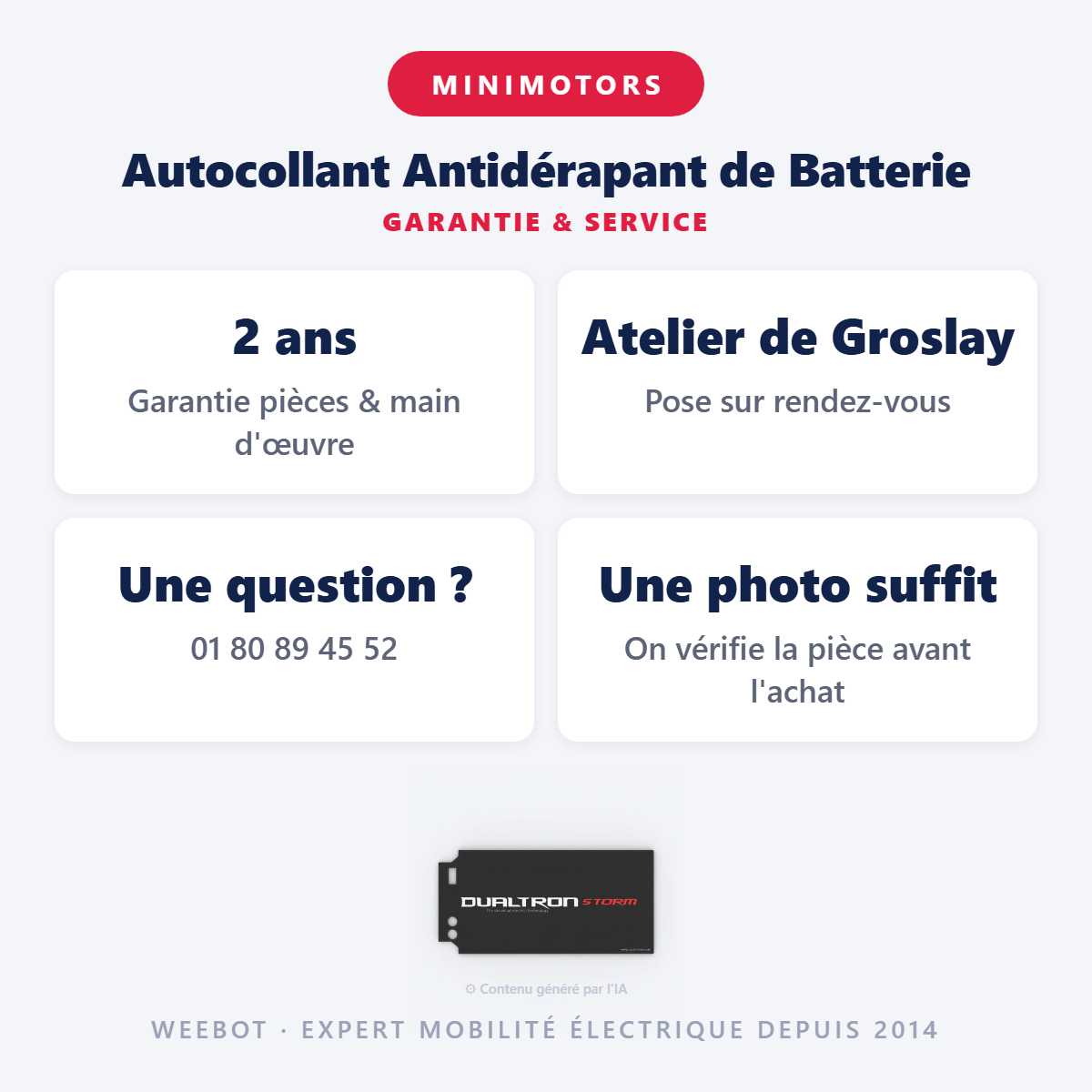 Autocollant Antidérapant de Batterie : garantie 2 ans et service après-vente