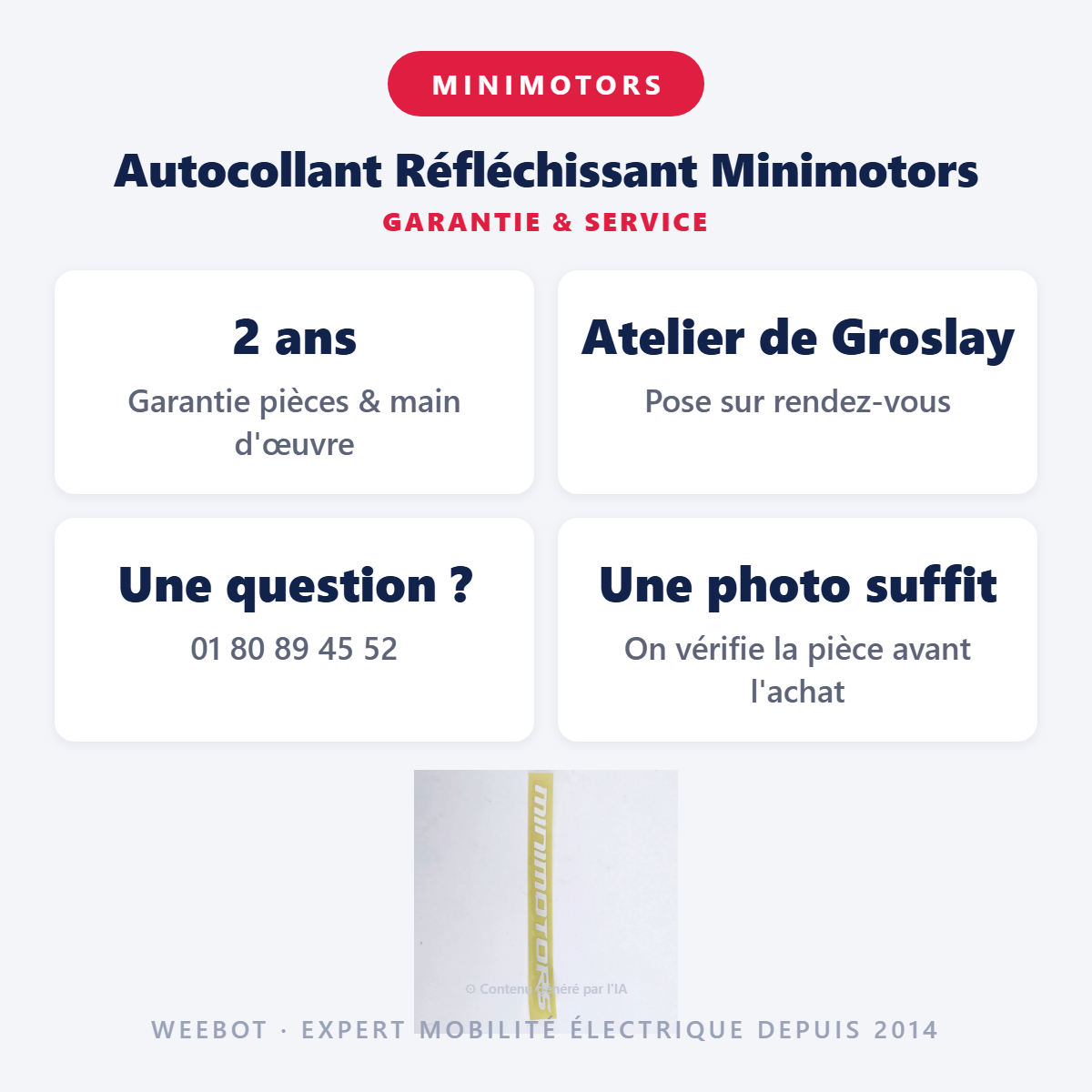Autocollant Réfléchissant Minimotors : garantie 2 ans et service après-vente