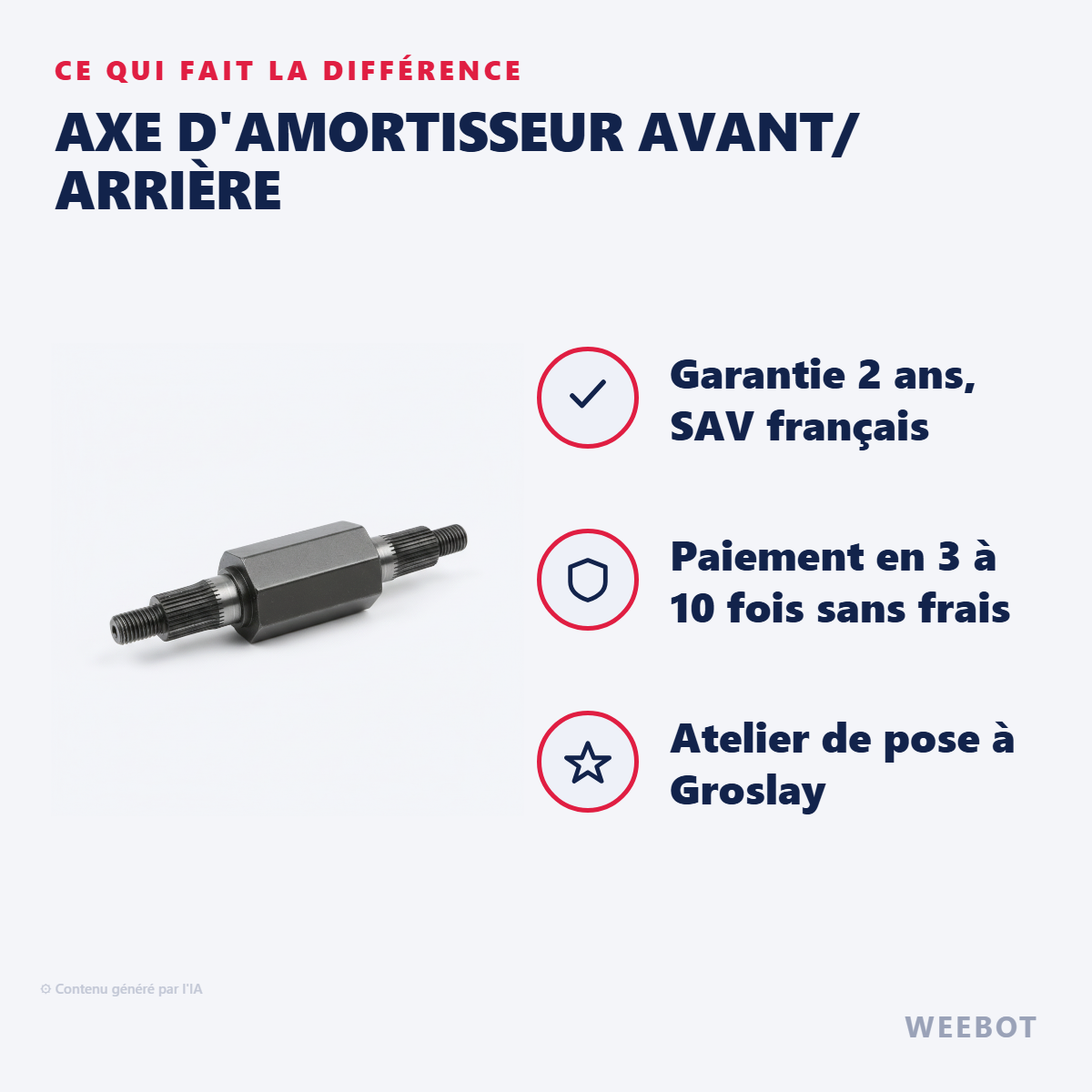 Axe D'amortisseur Avant/ Arrière : les points forts