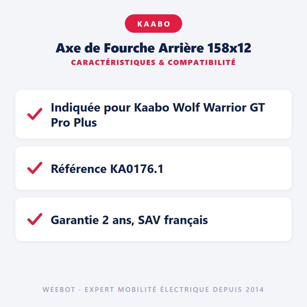 Axe de Fourche Arrière 158x12 pour Trottinette Électrique Kaabo Wolf Warrior GT Pro Plus - Weebot