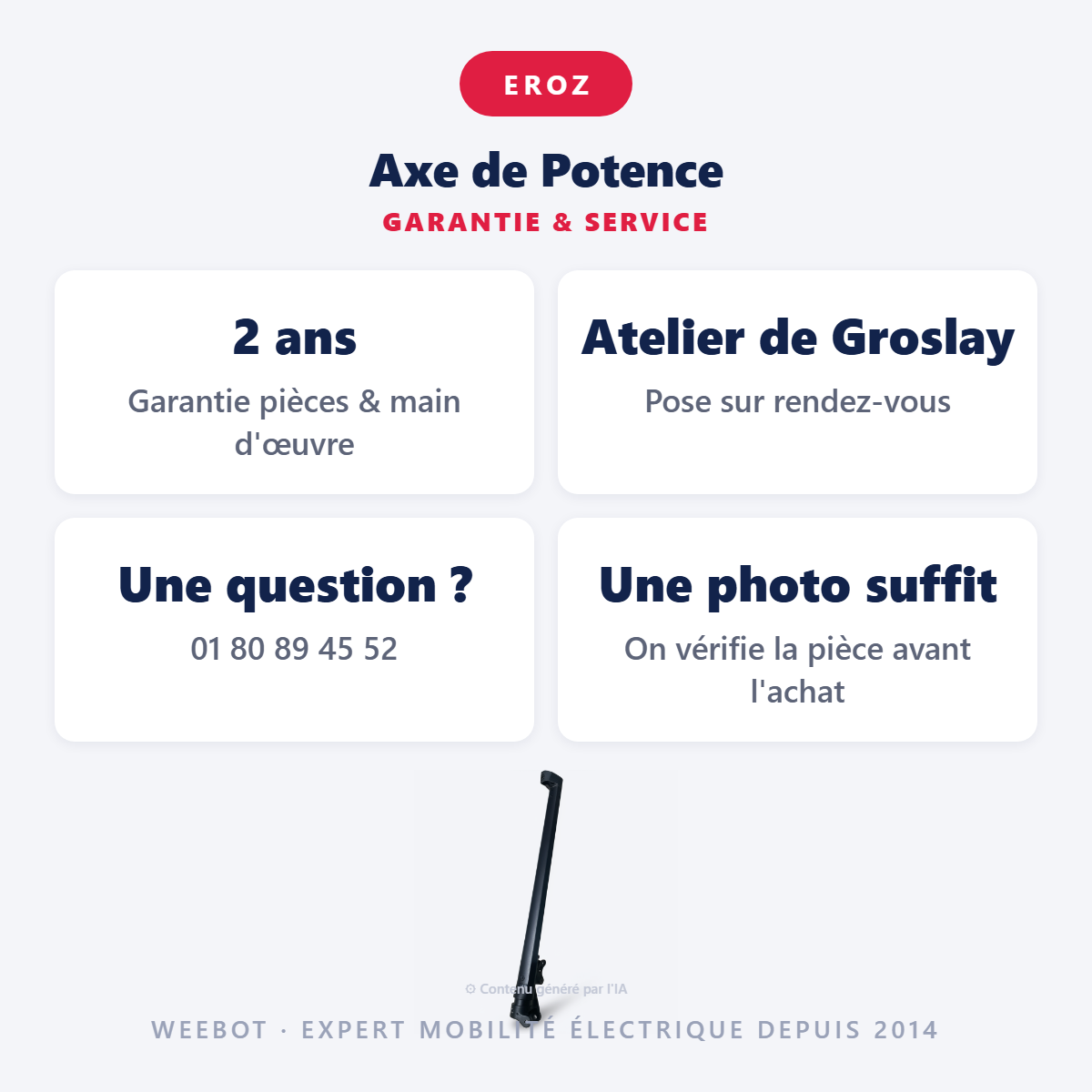 Axe de Potence : garantie 2 ans et service après-vente