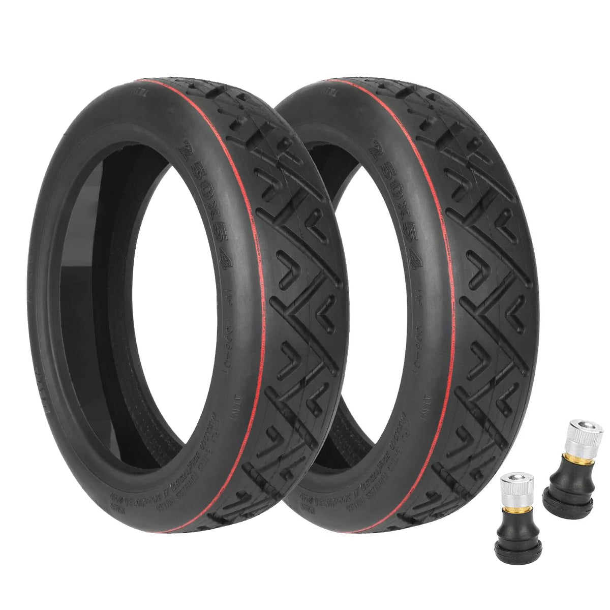 Deux pneus tubeless 10 pouces off-road noirs avec valves anti-crevaison