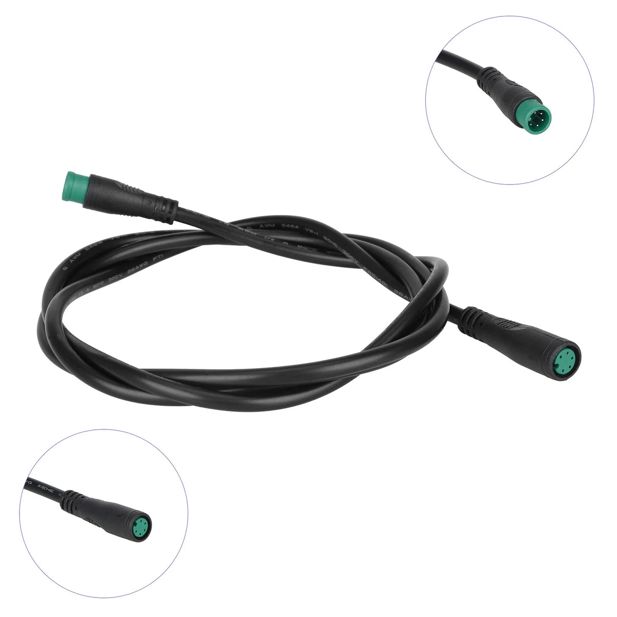 Câble connecteur étanche M8 noir de 60cm avec embouts vert à 5 broches mâle et femelle