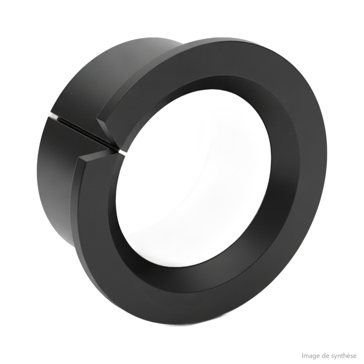 Schéma en blanc sur fond blanc d'une bague de glissement fendue à collerette pour support arrière