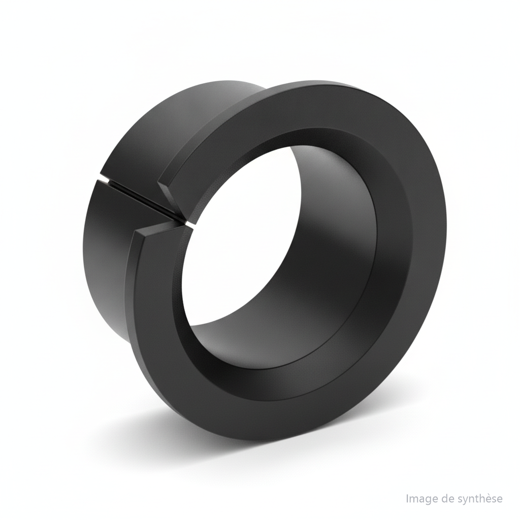 Schéma en blanc sur fond blanc d'une bague de glissement fendue à collerette pour support arrière