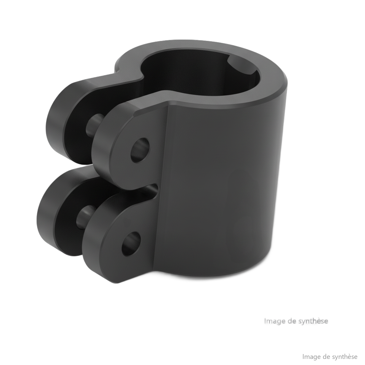 Dessin en perspective d'une bague de serrage double pour potence de trottinette électrique