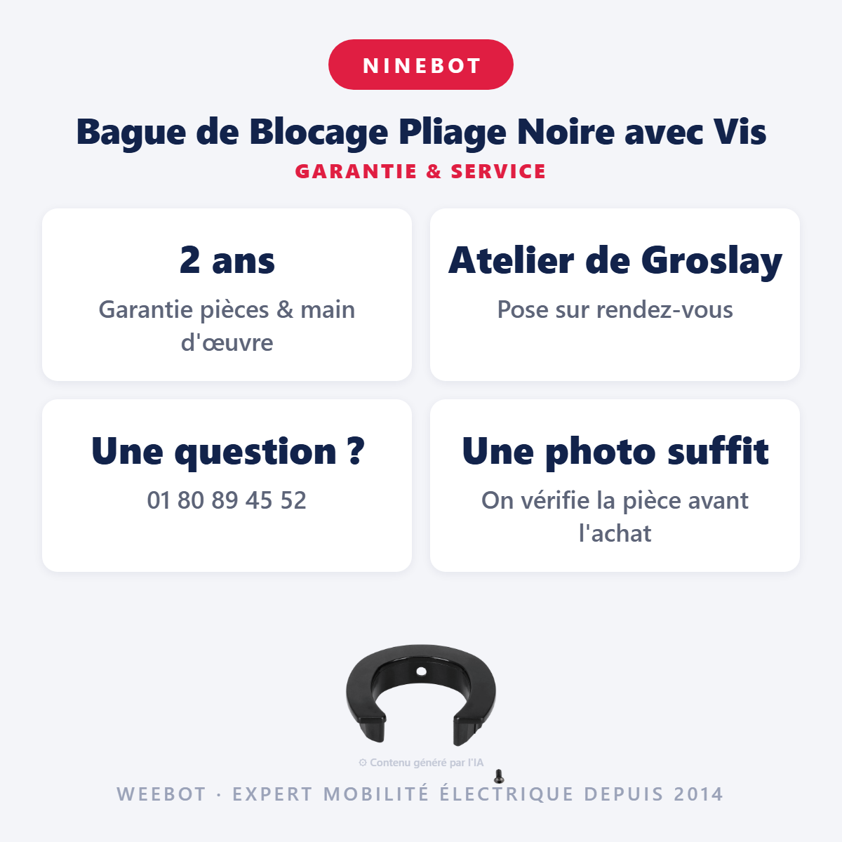 Bague de Blocage Pliage Noire avec Vis : garantie 2 ans et service après-vente
