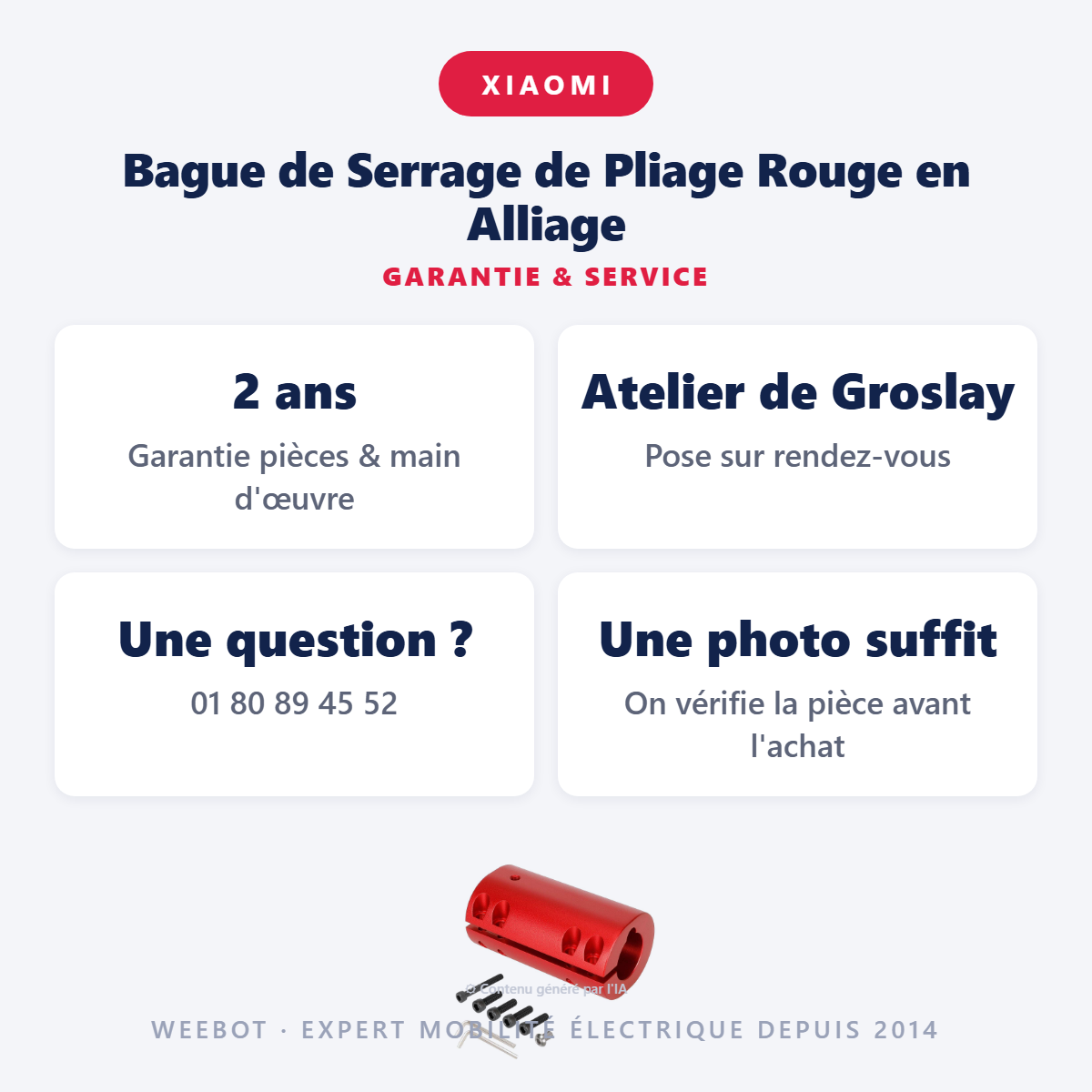 Bague de Serrage de Pliage Rouge en Alliage : garantie 2 ans et service après-vente