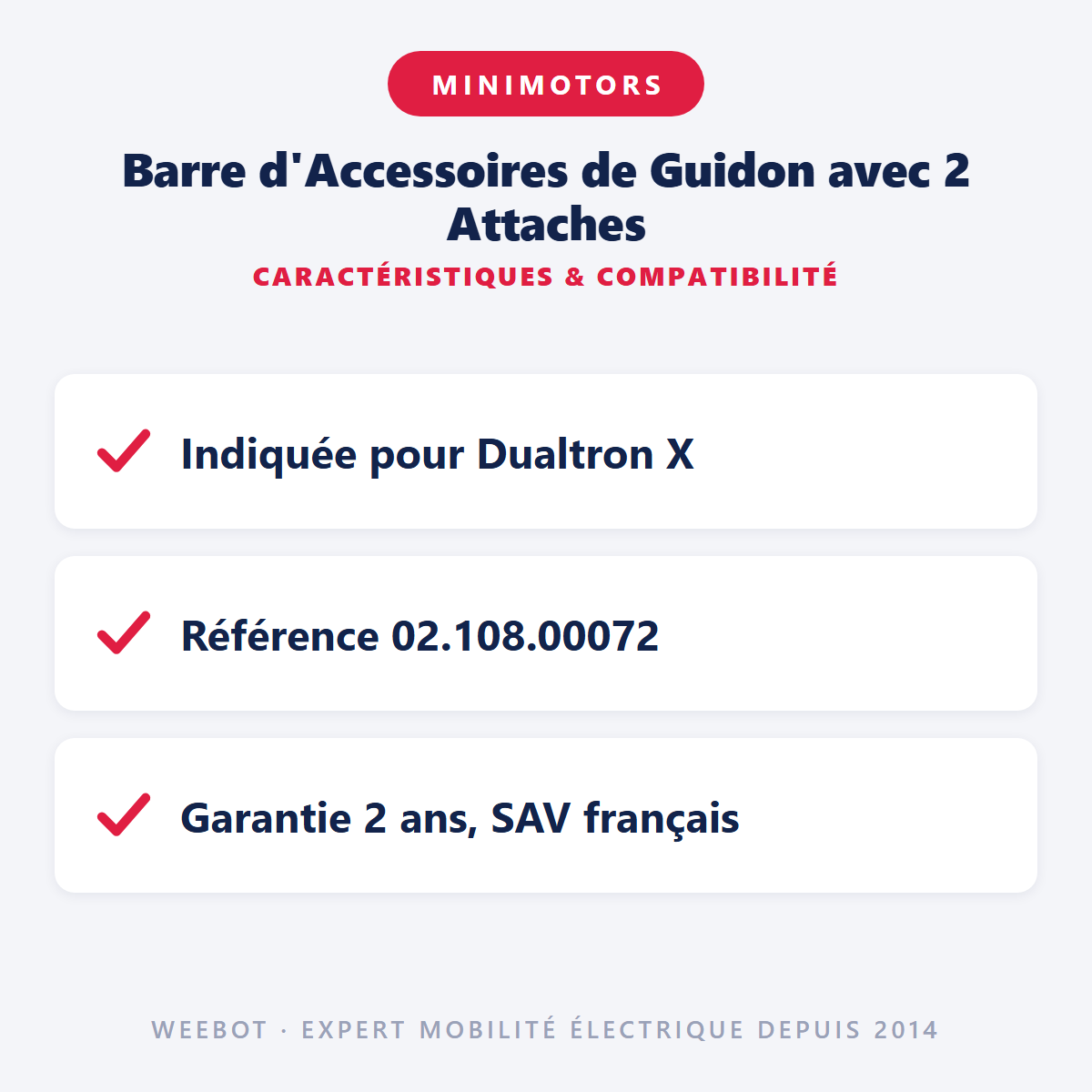 Barre d'Accessoires de Guidon avec 2 Attaches : caractéristiques et compatibilité