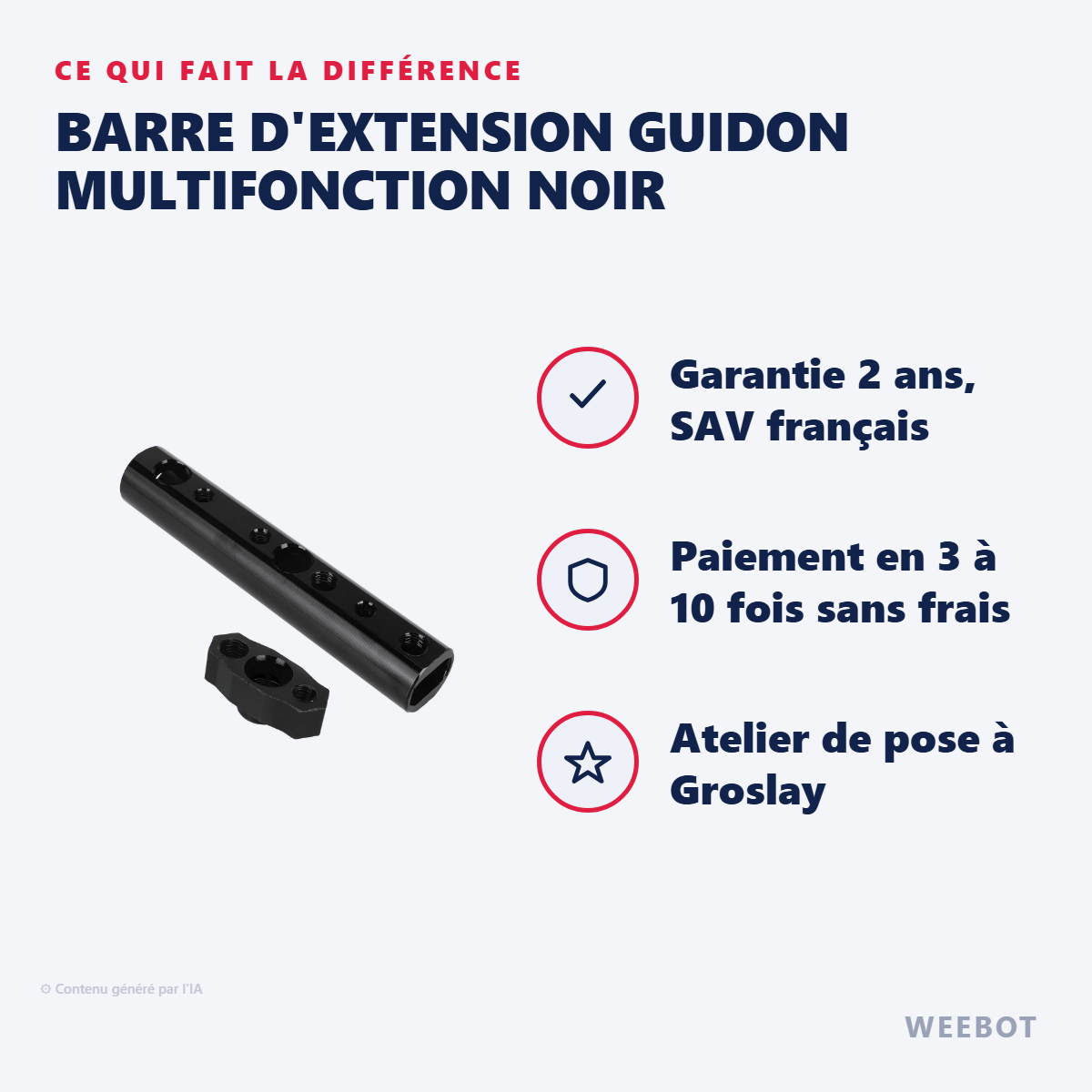 Barre d'Extension Guidon Multifonction Noir : les points forts