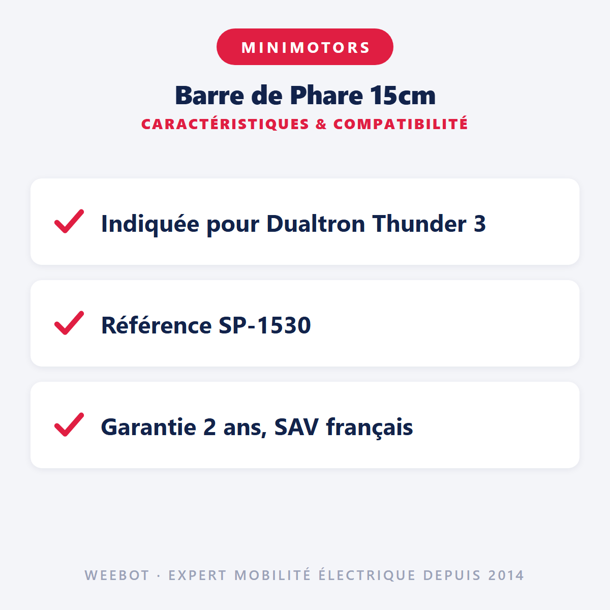 Barre de Phare 15cm Pour Trottinette Électrique Minimotors Dualtron Thunder 3 - Weebot