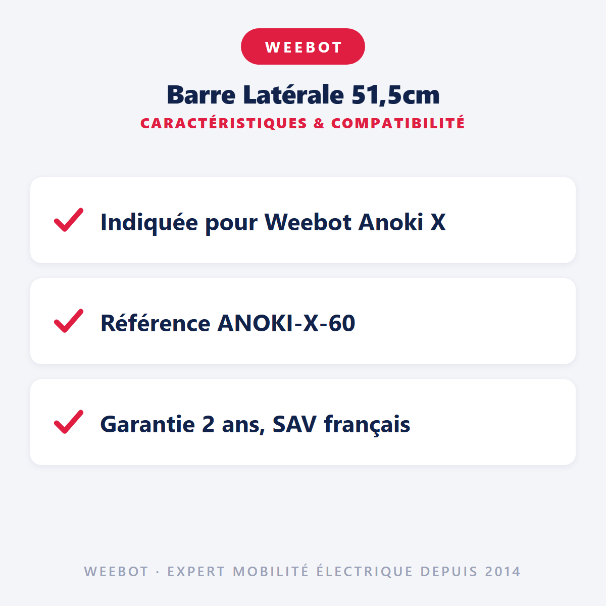 Barre Latérale 51,5cm pour Trottinette Electrique Weebot Anoki X - Weebot